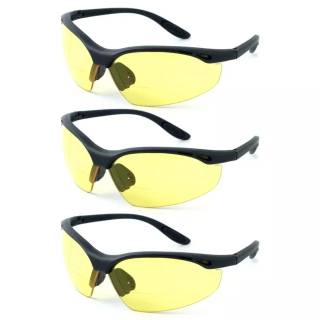 Calabria 91348 Wrap Around Bifocal Reading Safety Glasses +1.00 Yellow (3Pack) A