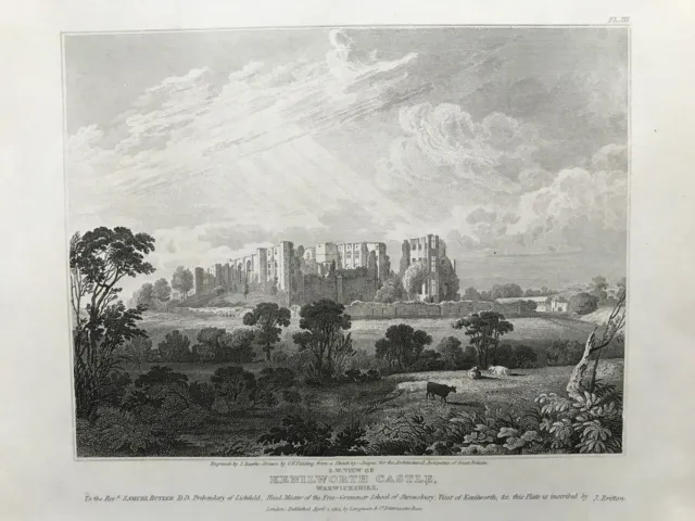 1814 Antique Print; Kenilworth Castle, Warwickshire after Copley Fielding