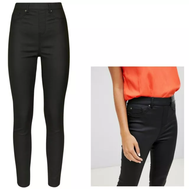 Ladies New Look COATED Skinny Jeggings Black Sizes 4 6 8