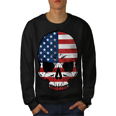 Wellcoda Skull Goth Flag Death USA Mens Sweatshirt, USA Casual Pullover Jumper