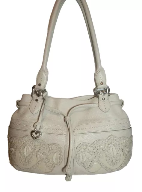 Brighton Lolita Masterpiece Col White 3D Embroidered Purse Shoulder Handbag $350