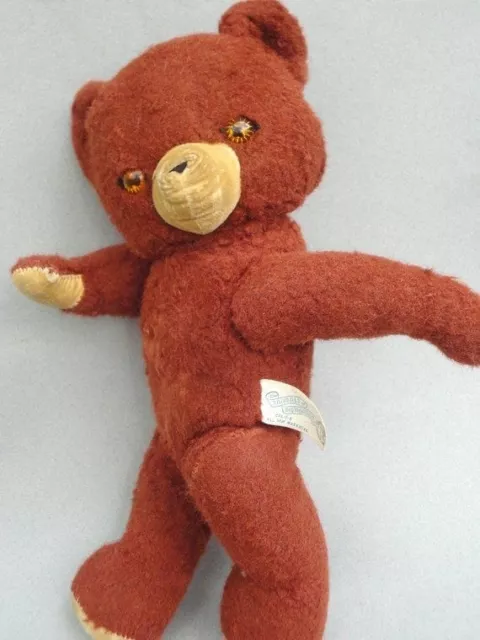 Knickerbocker Teddy Bear 14in Rayon Cinnamon Plush c1950s Jointed NY Seam Tag 2