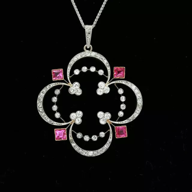 Art Deco Round Ruby & Lab Created Diamond Floral Wedding 925 Silver Gift Pendant 3