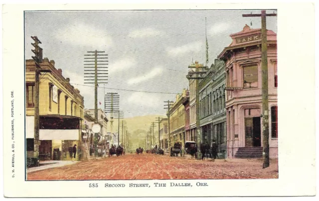 Antique Postcard Second Street The Dalles Oregon Bank Dentist Road Scene Old