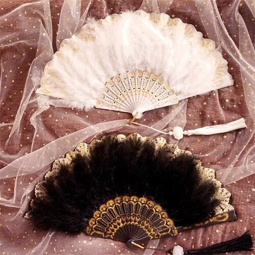 Lolita Lace Tassel Feather  Fan Fairy Girl Dark Gothic Court D Hand Fan Gift