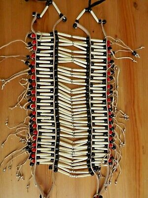 Native American Buffalo Bone Leather Breast Chest Plate Protection Necklace - L