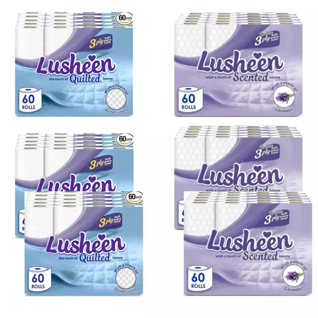 Lusheen 3 Ply Quilted & Lavender Absorbency & Strength Toilet Paper 60,120 Rolls