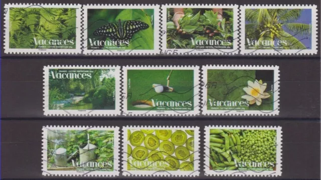 France 2008 : les 10 timbres du Carnet - Vacances vertes -oblitérés