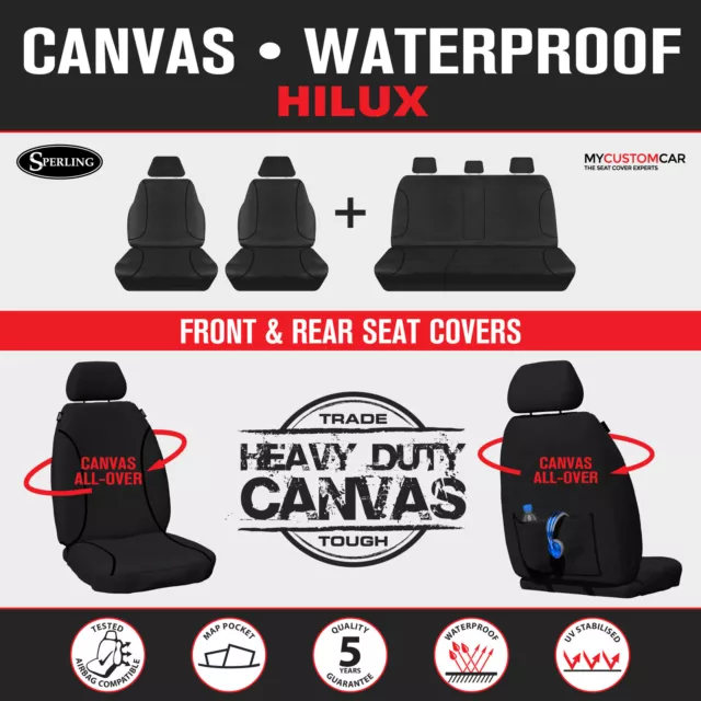 For Toyota HiLux Dual Cab 2015-On TRADIES Black Canvas Seat Covers