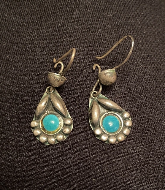 VTG Sterling Silver and Turquoise Dangle Pierced earrings
