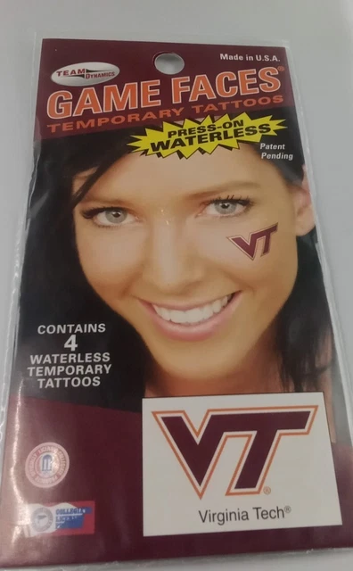 Virginia Tech 8 count Face & Body Decals Temp Tattoos NCAA Licensed