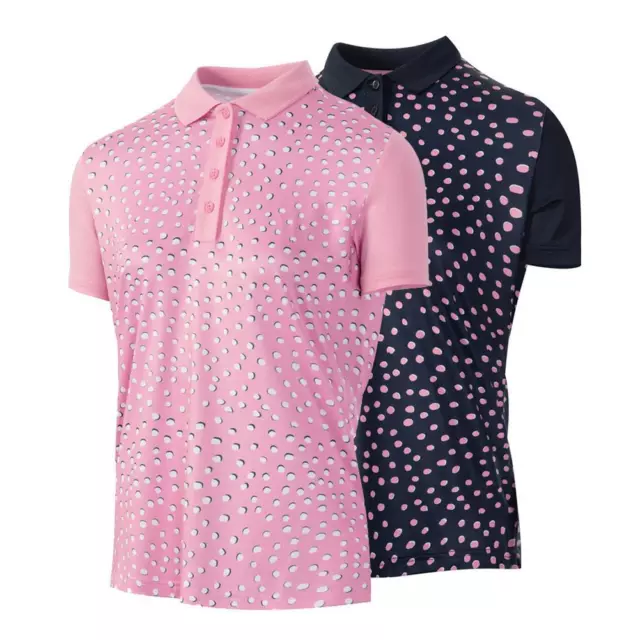 Island Green Ladies Spotted Print Quick Dry Short Sleeve Stretch Golf Polo Shirt