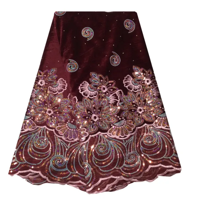 YQOINFKS Sequins Lace Cotton Fabric Velvet Wedding Bridal African Flannel Tissu