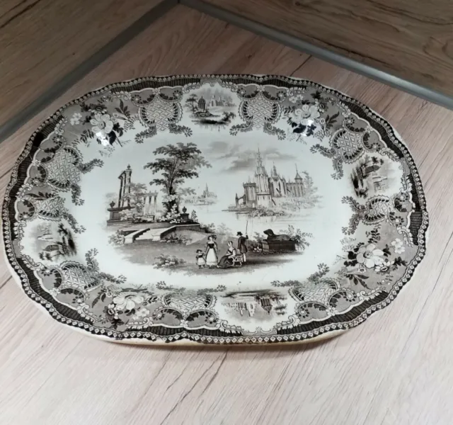 Large Victorian Clyde Pottery Transferware Brown Meat platter