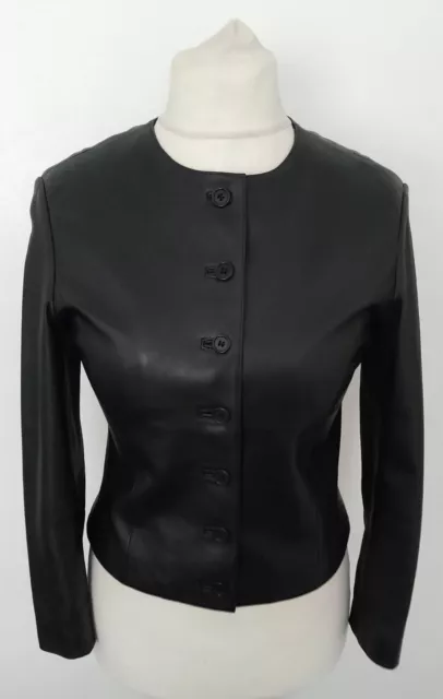 MARKS & SPENCER - REAL LEATHER Elegant Jacket Black Size 8 - STUNNING