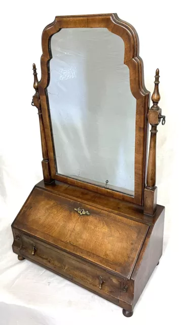 Antique GEORGIAN Walnut Dressing Table Bureau Mirror Queen Anne Manner c1800