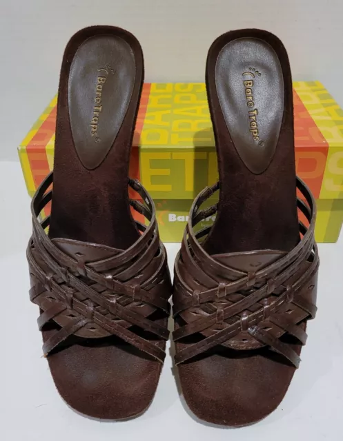 BARE TRAPS~ Step Out Sandals w/Wedge Heels Woven~Leather~Brown~Comfort~Sz 9 1/2M