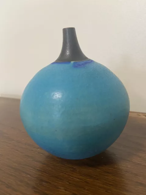 Simon Rich Pottery, Rich Blue Azurite, Bottle Vase, Signed, Rare