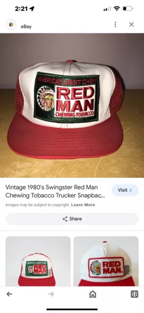 VINTAGE 1980's SWINGSTER RED MAN CHEWING TOBACCO TRUCKER SNAPBACK HAT