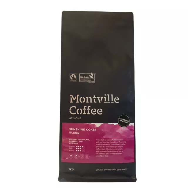 Montville Coffee Organic Sunshine Coast Blend Espresso Ground 1KG