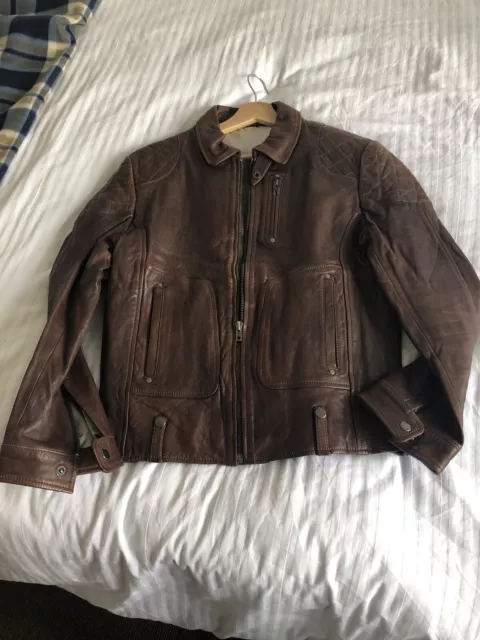 used vintage mens brown leather biker jacket