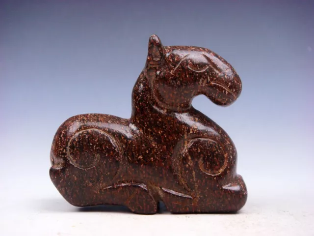 Old Nephrite Jade Stone Carved Sculpture Seated War Horse #04162002