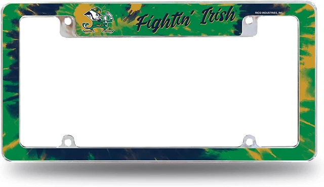 Notre Dame Fighting Irish Tie Dye Design Auto Tag All Over Chrome Frame
