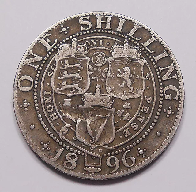 Great Britain 1896 SILVER Shilling VG-F Very NICE Mature Queen Victoria UK Coin