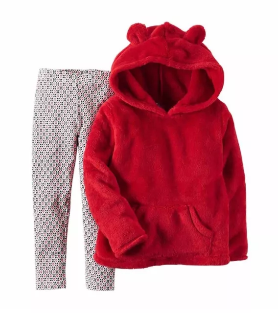 Carter's NWT 3M 6M 12M Infant Girl Plush Fleece Hooded Top Legging Set $24