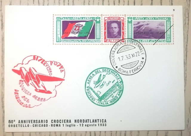 Cartolina Con Annulli 50° Anniversario Della II Trasvolata Atlantica Balbo