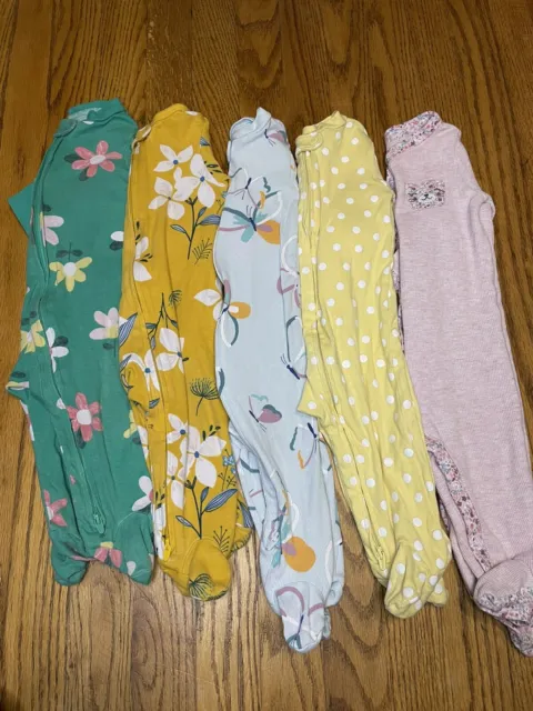 LOT OF 5 Carters Sleepers Floral Flowers Spring Lot Baby Girls size 6 Months