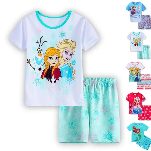 Kid's Girl Nightwear Pajamas Set Elsa Top Shorts Outfit Clothes Summer Sleepwear