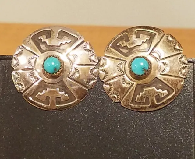New Old Stock / Vintage Native American sterling stamped earrings w turquoise