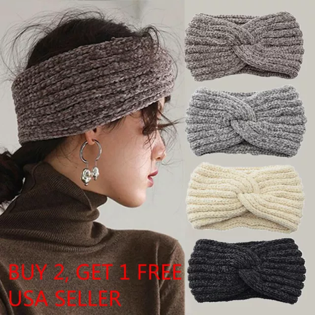 Women Winter Knitted Crochet Knotted Wide Headband Ear Warmer HeadWrap Turban