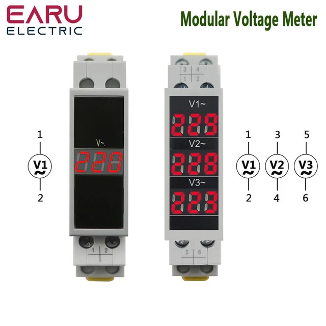 Din Rail Voltage Meter Single Three Phase Modular Voltmeter Indicator 80-500V