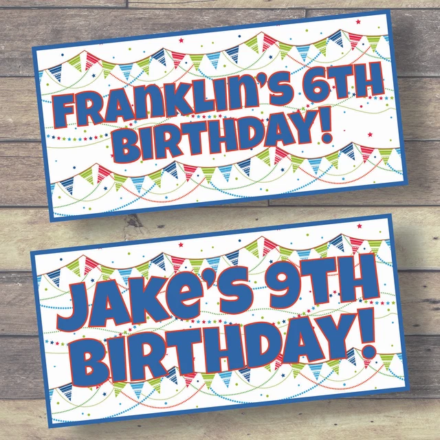 2 X BOYS PERSONALISED BIRTHDAY BANNER 1st 2nd 3rd 4th 5th 6th 7th 8th ...