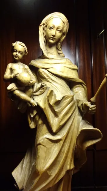 20" Antique Hand Carved Wood Our Lady Virgin Mary Madonna + Jesus Statue Figure