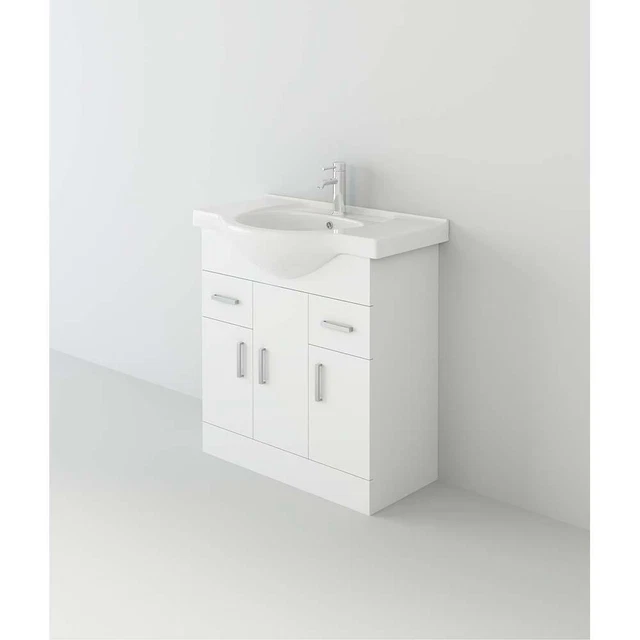 FLATPACK VANITY BASIN Storage Unit Gloss White Ceramic Sink