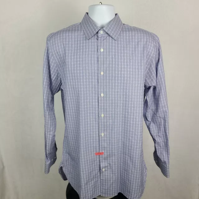 John W Nordstrom Dress Shirt 16.5 34/35 Trim Fit Blue Plaid Canclini Button Up