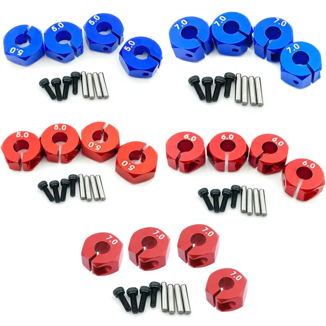 4Pcs Aluminum 5/6/7mm Wheel Hex 12mm Drive Hubs With Pins Screws For RC Crawler