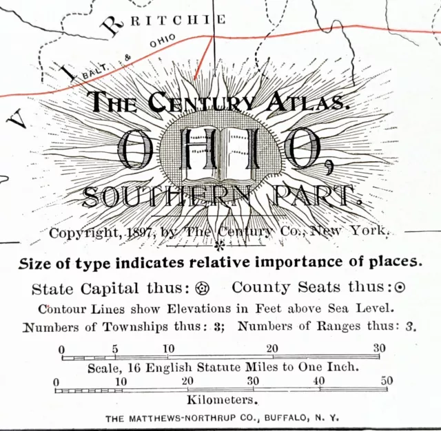 1897 Southern OHIO Map ORIGINAL Cincinnati Cleveland Columbus Dayton RAILROADS