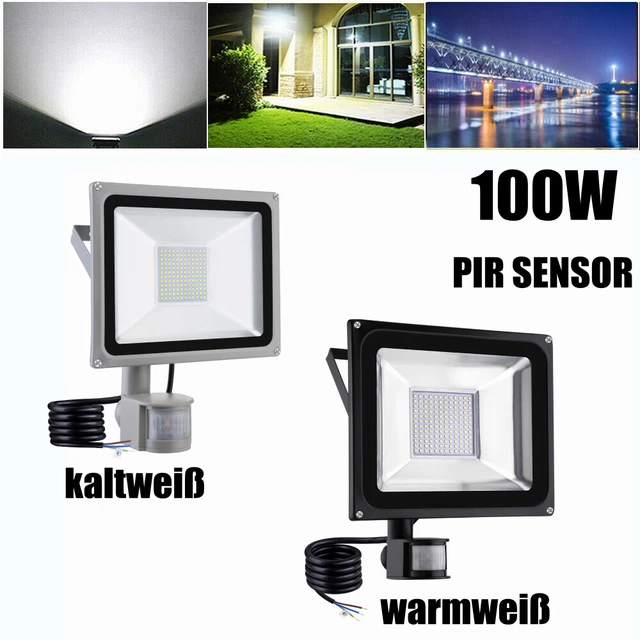 100W LED Fluter mit Bewegungsmelder Flutlicht Scheinwerfer Außen Strahler IP65