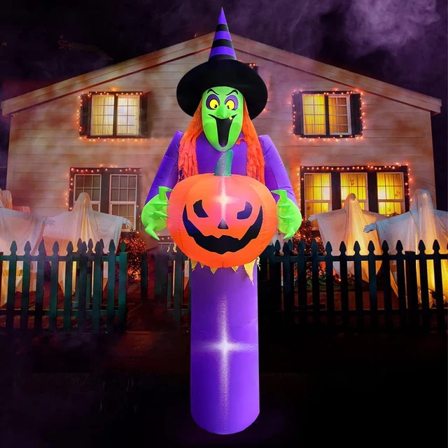 "Spooky 10Ft Giant Halloween Inflatable Witch with Pumpkin