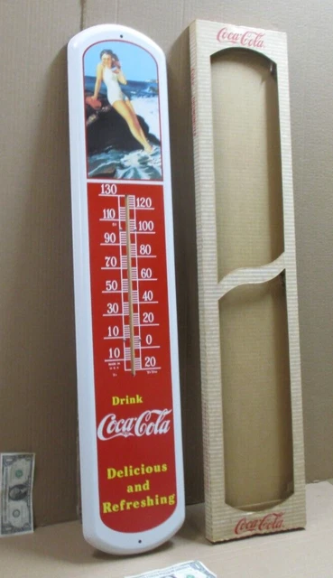 COCA-COLA COKE -Pretty Swimsuit Girl - STILL IN BOX 39" VINTAGE THERMOMETER SIGN