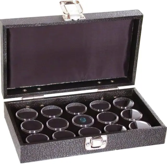 Black Foam 15 Gem Stone Jars Box Travel Tray Display