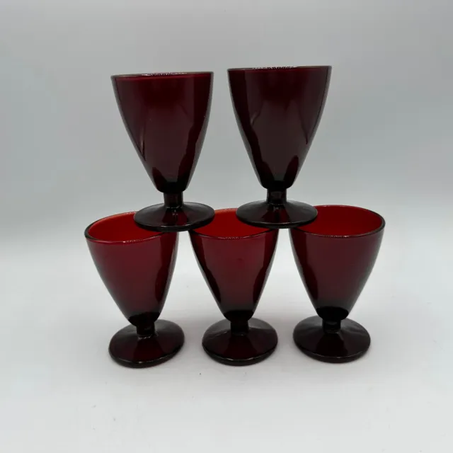 Anchor Hocking Ruby Red Footed Cordial Glasses, Set of 5