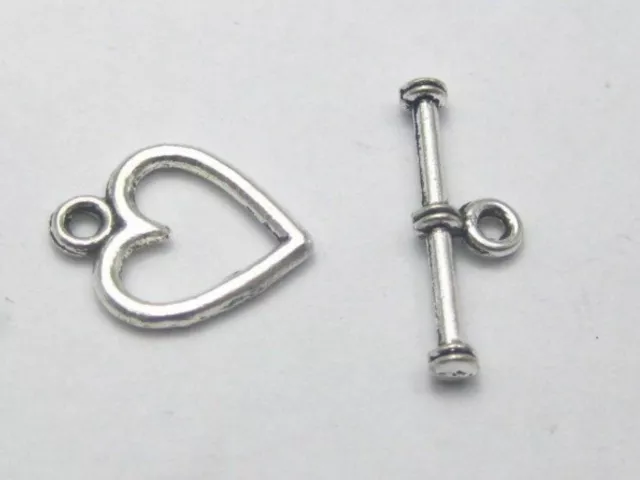 50 Sets Tibetan Silver Loving Heart Toggle Clasps 12X14mm For Bracelet Finding