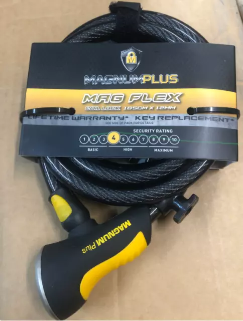 Magnum Plus Mag Flex Combi Coil  Lock 185cm x 12mm Heavy Duty Cable - Bike Lock