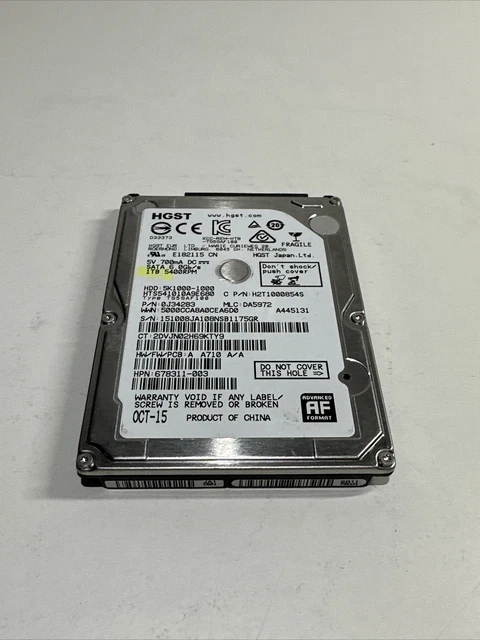 Hitachi 2.5" 1Tb Sata Laptop Hard Drive HTS541010A9E680 0 Relocated Sectors