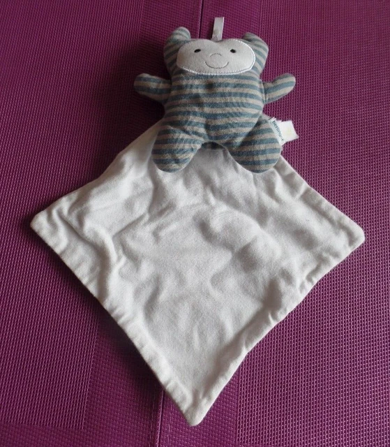 T1G / doudou lapin chat gris rayé bleu mouchoir blanc BERLINGOT